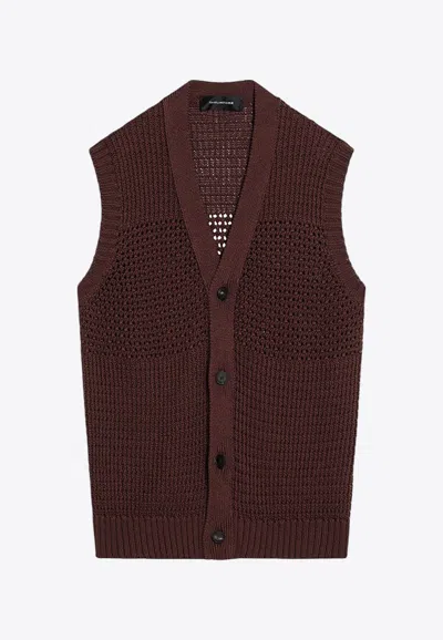 Tagliatore Perforated Cotton Vest Ribbed Hem In Brown
