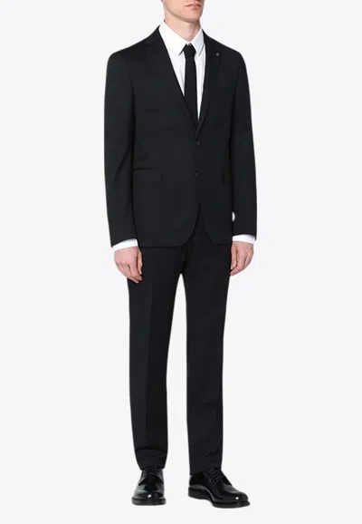 Tagliatore Wool Suit With Notch Lapel And Flap Pockets In Blue