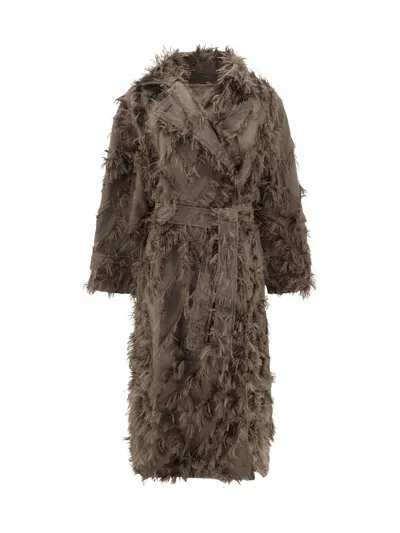 Brunello Cucinelli Women Coat With Fur Details In Brown
