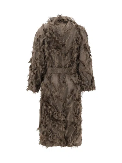 Brunello Cucinelli Women Coat With Fur Details In Brown