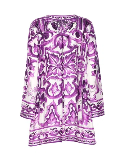 Dolce & Gabbana Majolica Silk Twill Long-sleeve Mini Shift Dress