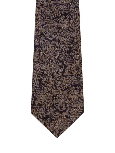 Etro Black Silk Paisley Beige Tie In Blue