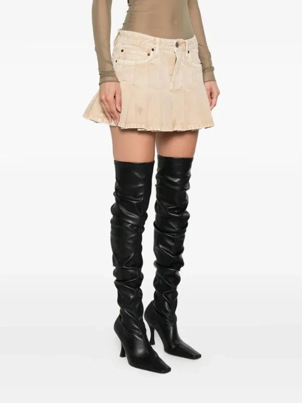 ミニスカート BALENCIAGA FW25 Beige denim mini skirt (838711TSWB2 9501) Balenciaga Mini Skirt In Pleated Denim In Brown | ModeSens