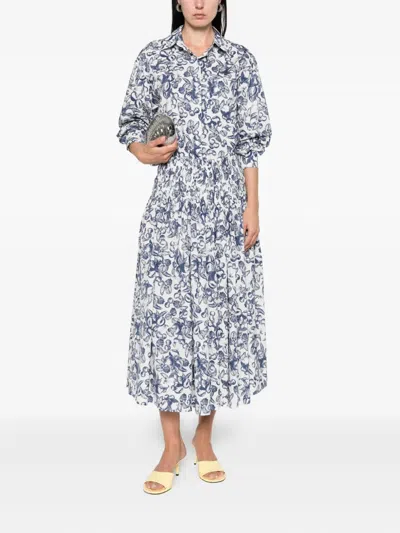 Maje Womens Blue Fruits Print Fruit-print Smocked-waist Cotton Maxi Skirt In White