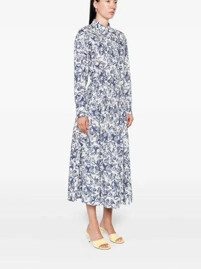 Maje Womens Blue Fruits Print Fruit-print Smocked-waist Cotton Maxi Skirt In White