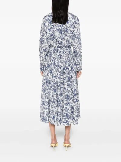Maje Womens Blue Fruits Print Fruit-print Smocked-waist Cotton Maxi Skirt In White
