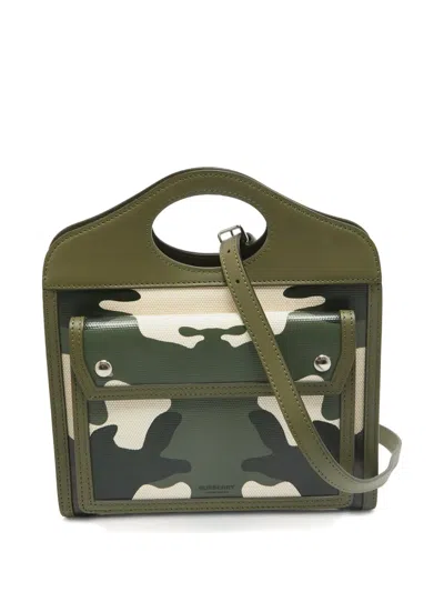 Pre-owned Burberry 2024 Camouflage Mini Pocket Tote Bag In Green