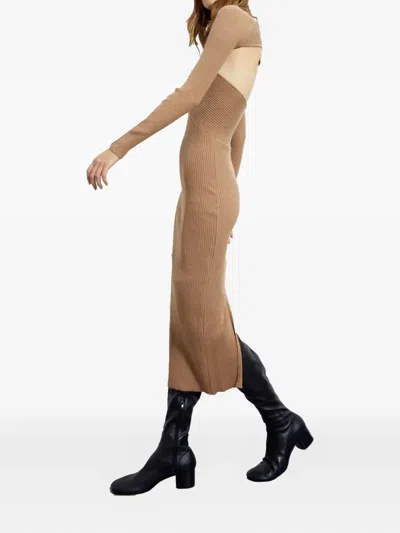 Akep Cut-out Ribbed Midi Dress In White