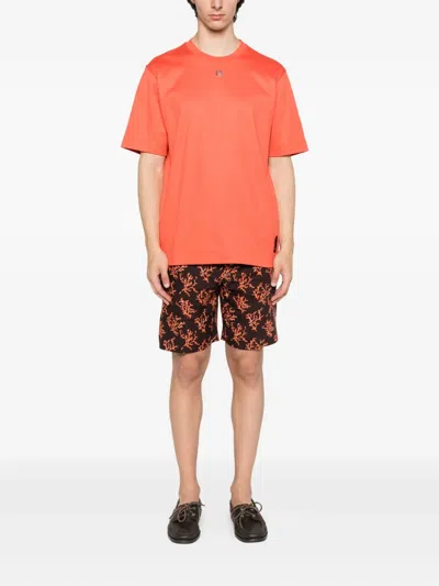 Fendi Logo-plaque Cotton T-shirt In Orange