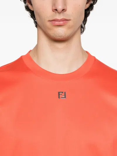 Fendi Logo-plaque Cotton T-shirt In Orange