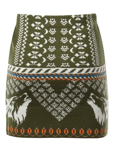 Akep Geometric-print Knit Skirt In Brown