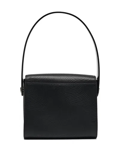 Pre-owned Aigner Vintage  Wave-pattern Leather Shoulder Bag In Black