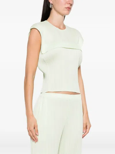 Issey Miyake Pleated Panelled Blouse In White