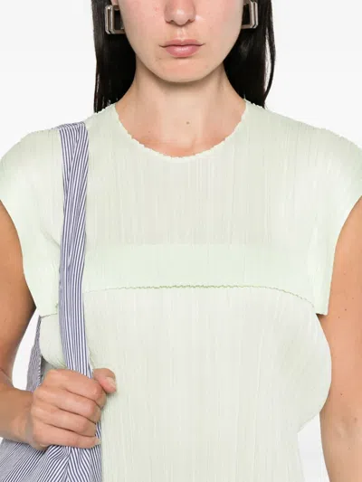 Issey Miyake Pleated Panelled Blouse In White