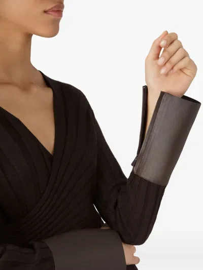 Bally Ribbed Leather-cuff Midi Dress In Brown