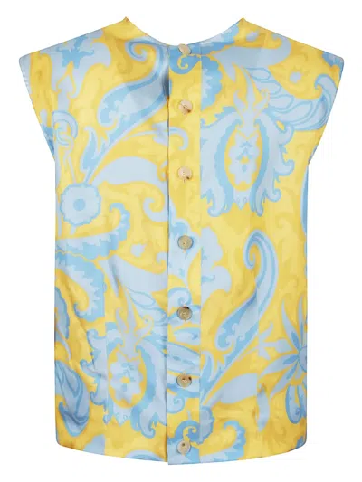 Etro Yellow Paisley Print Silk Top In Multi