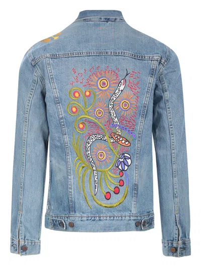 Levi's Floral Embroidered Denim Jacket In Blue