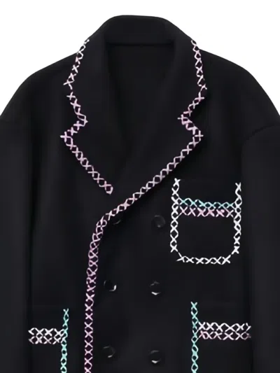 Anrealage Double-breasted Embroidered Short Coat In Black
