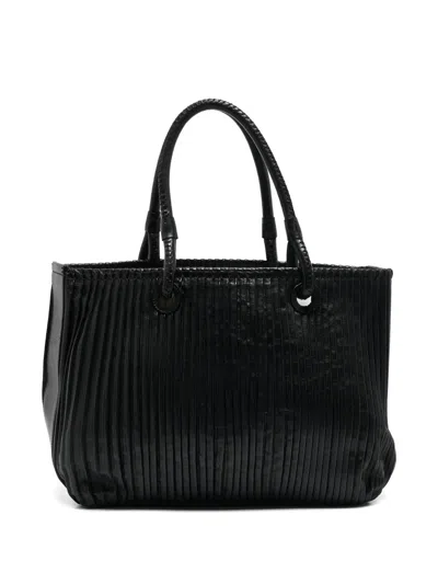 Pre-owned Giorgio Armani Pleated Leather Tote Bag In Black