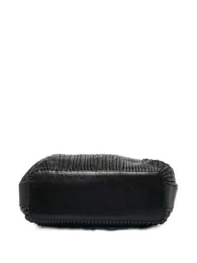 Pre-owned Giorgio Armani Pleated Leather Tote Bag In Black