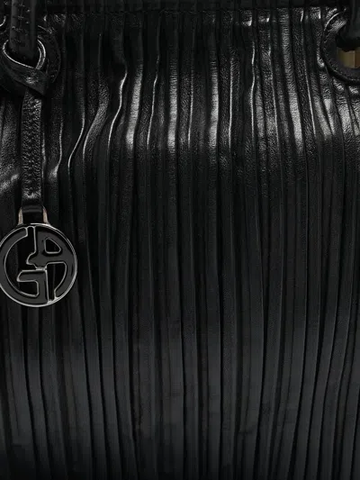 Pre-owned Giorgio Armani Pleated Leather Tote Bag In Black