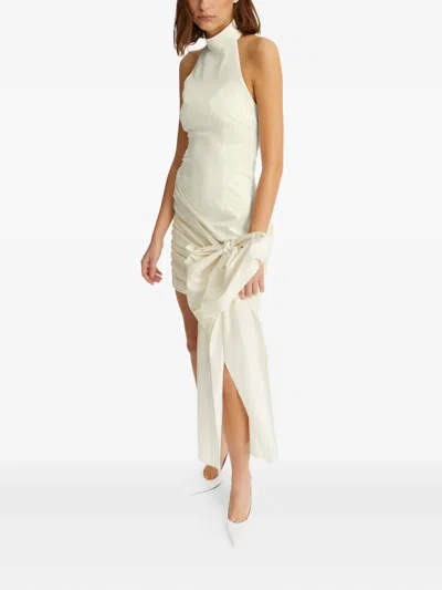 Rotate Birger Christensen Bow Halterneck Mini Dress In Neutral