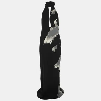 Pre-owned Gucci Black/grey Silk Halter Dress M
