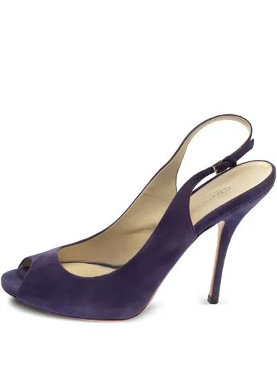 Pre-owned Gucci Slingback Peep-toe Pumps In Purple
