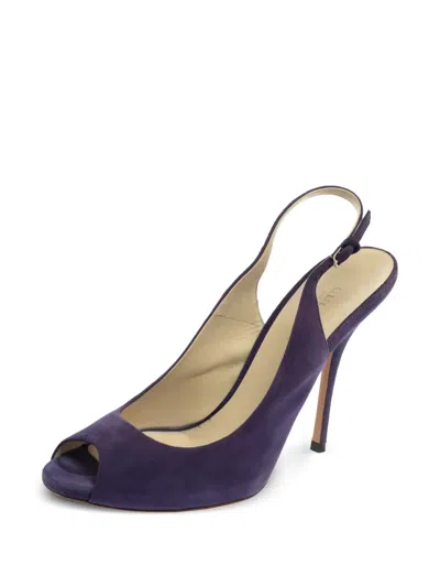 Pre-owned Gucci Slingback Peep-toe Pumps In Purple