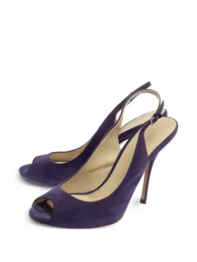 Pre-owned Gucci Slingback Peep-toe Pumps In Purple