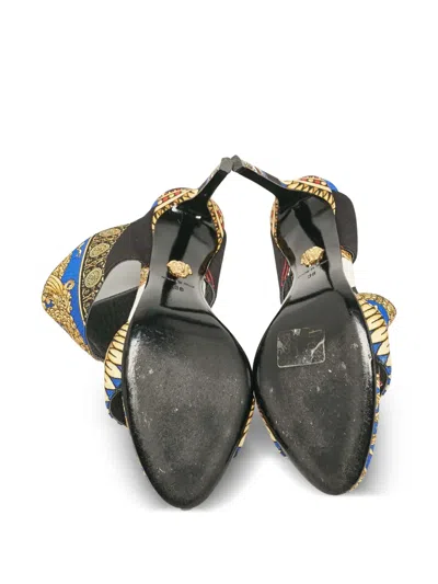 Pre-owned Versace 2024 100mm Baroque-pattern Double-straps Sandals In Blue