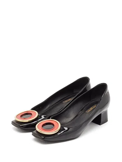 Pre-owned Louis Vuitton 50mm Patent Leather Square Toe Pumps In Black