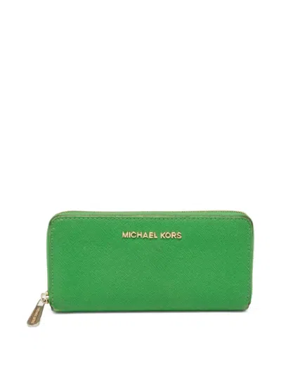 Pre-owned Michael Kors Vintage Zip-around Leather Wallet In Green