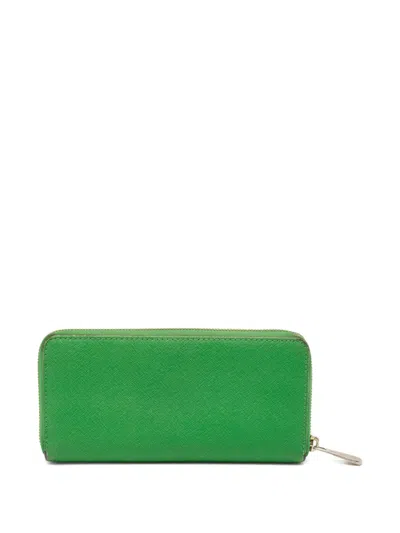 Pre-owned Michael Kors Vintage Zip-around Leather Wallet In Green