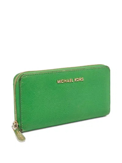 Pre-owned Michael Kors Vintage Zip-around Leather Wallet In Green