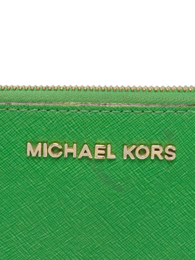 Pre-owned Michael Kors Vintage Zip-around Leather Wallet In Green