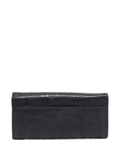 Pre-owned Carolina Herrera Vintage  Monogram-leather Wallet In Black