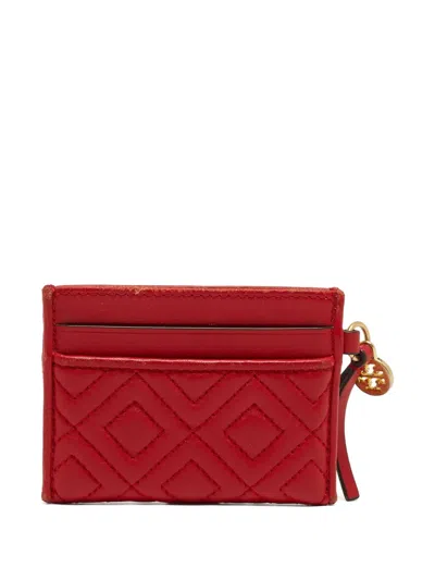 Pre-owned Tory Burch  Quilted Leather Card Holder In Red