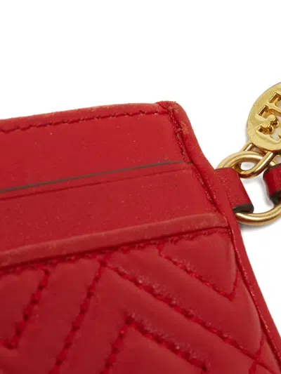 Pre-owned Tory Burch  Quilted Leather Card Holder In Red