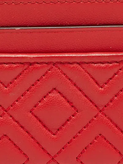Pre-owned Tory Burch  Quilted Leather Card Holder In Red