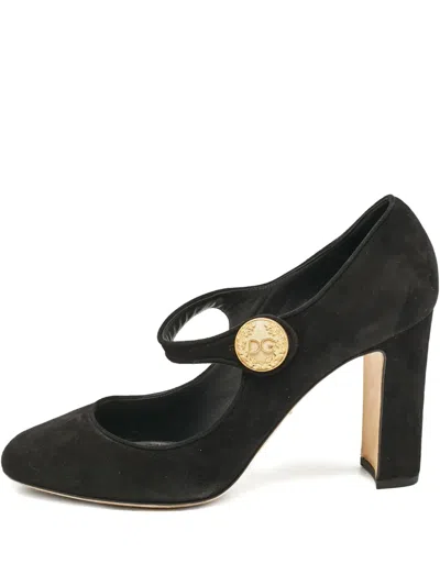 Pre-owned Dolce & Gabbana 100mm Suede Mary-jane Pumps In Black