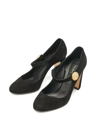Pre-owned Dolce & Gabbana 100mm Suede Mary-jane Pumps In Black
