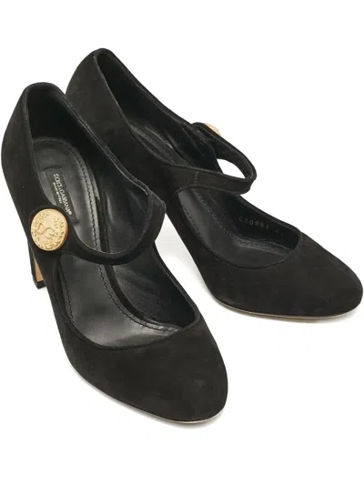 Pre-owned Dolce & Gabbana 100mm Suede Mary-jane Pumps In Black