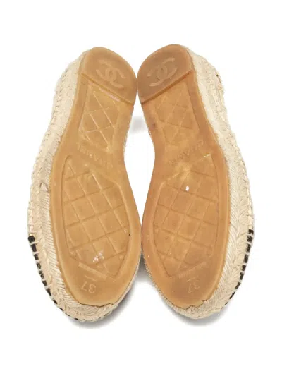 Pre-owned Chanel Laser-cut Raffia Espadrilles In Sand