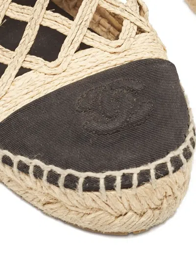 Pre-owned Chanel Laser-cut Raffia Espadrilles In Sand