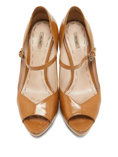 Pre-owned Miu Miu Patent Leather Peep Toe Pumps