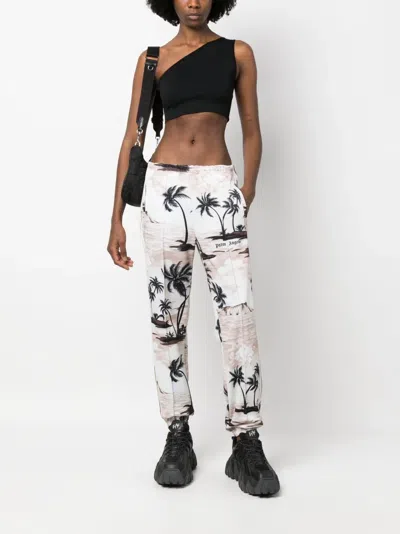 Palm Angels Island Print Elastic Waistband Trousers In Multi