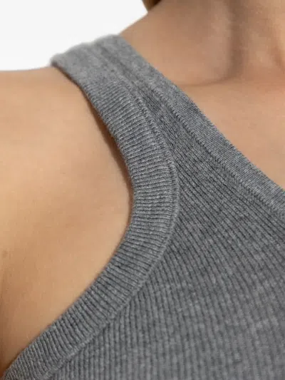 Lisa Yang Ribbed V-neck Top In Gray