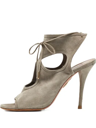 Pre-owned Aquazzura  110mm Sexy Thing Cut-out Sandals In Gray