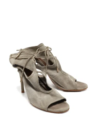 Pre-owned Aquazzura  110mm Sexy Thing Cut-out Sandals In Gray